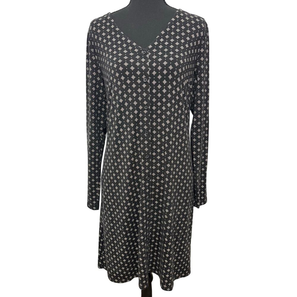 Garnet Hill Tencel Lyocell Button Front Dress Black White Print Size M
